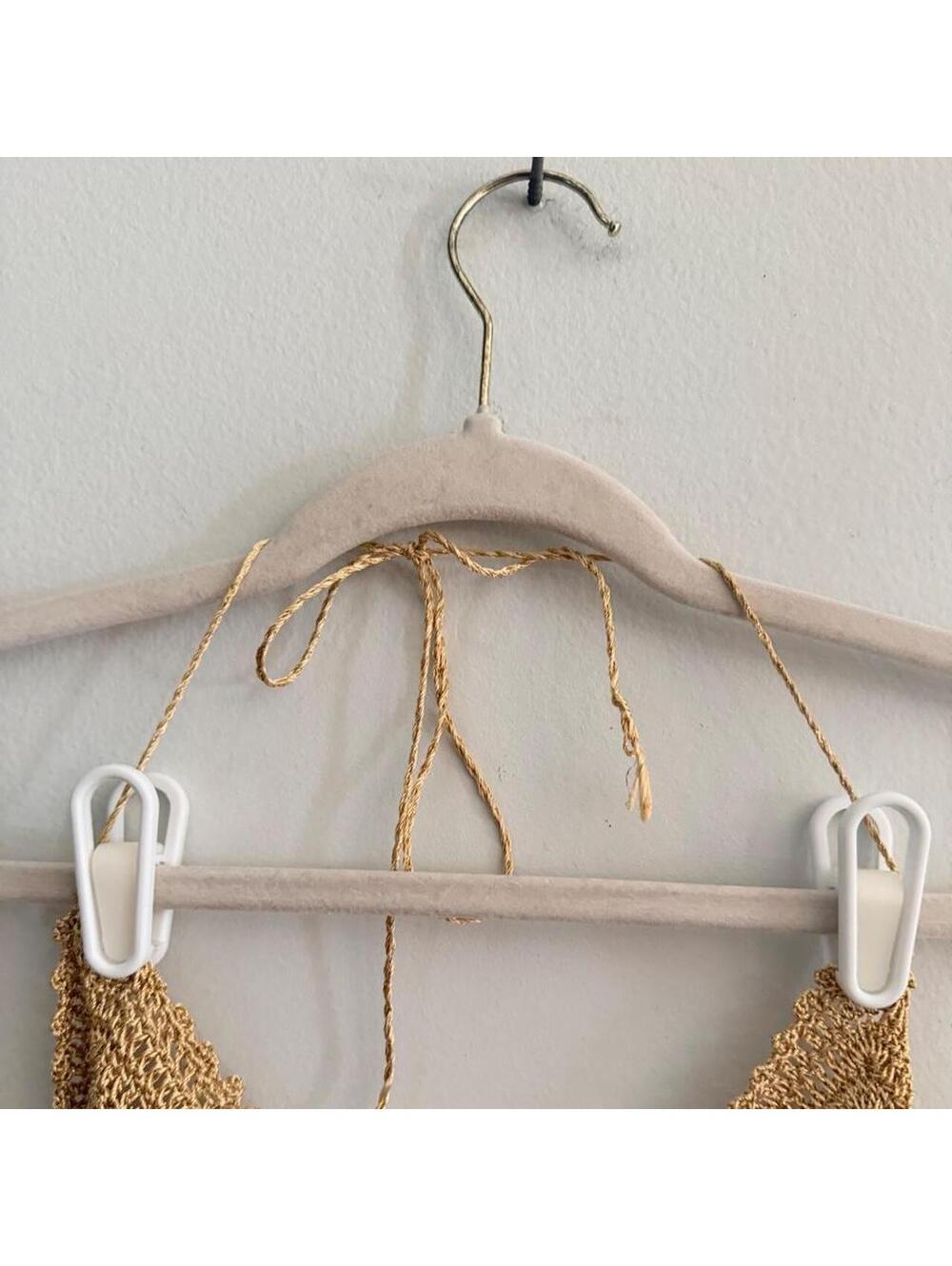 Gold Metallic Crotchet Halter Top With Floral Lace Trim - Picture 3 of 4